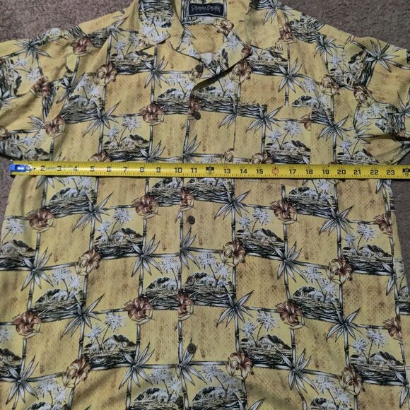 Vintage Ocean Pacific Shirt Mens Large Yellow Hawaiian All Over Print Button Up - Picture 7 of 8